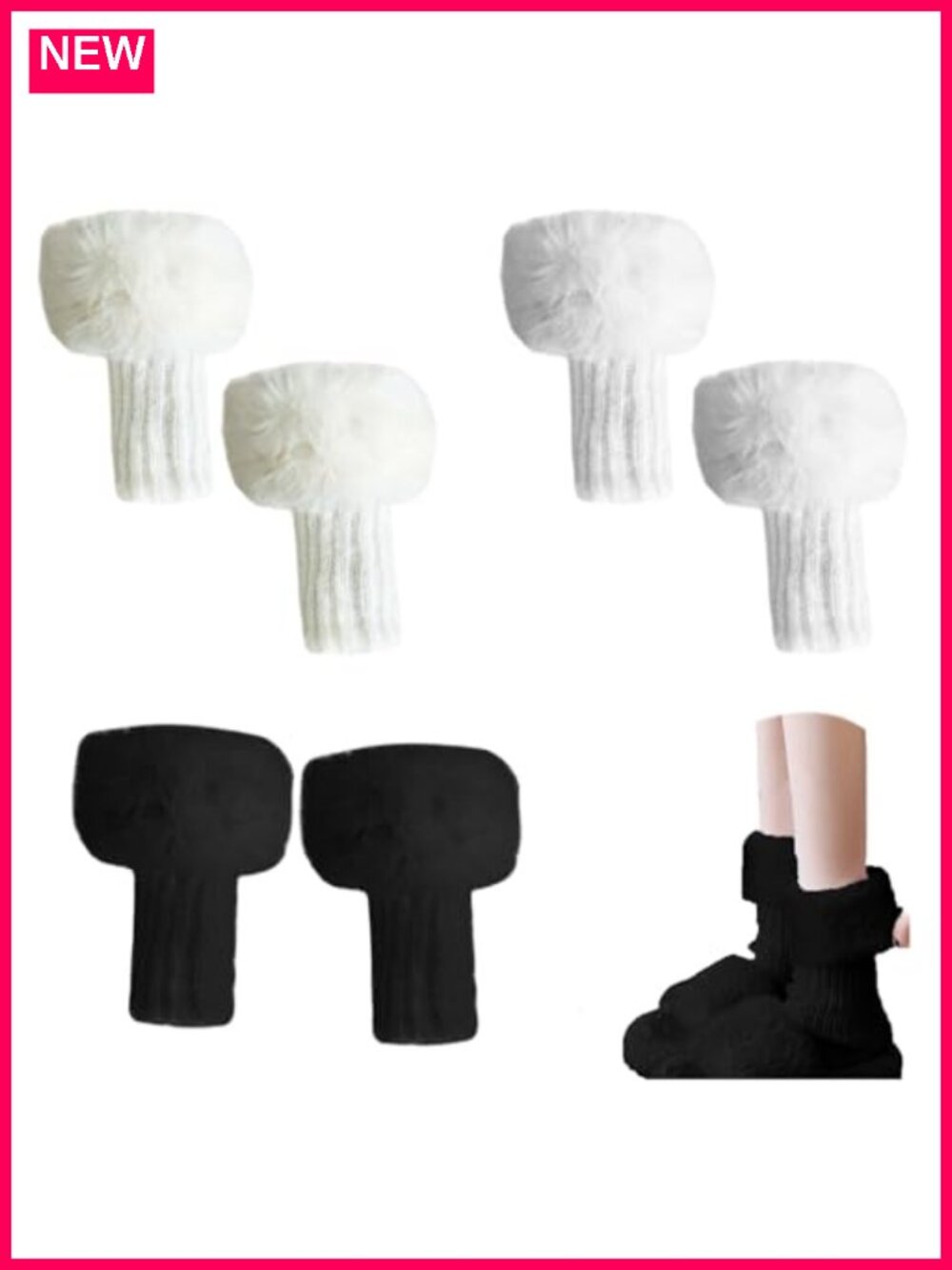 Women's Faux Fur Leg Warmers Plush Boot Covers Winter Knitted Foot Cuffs (3